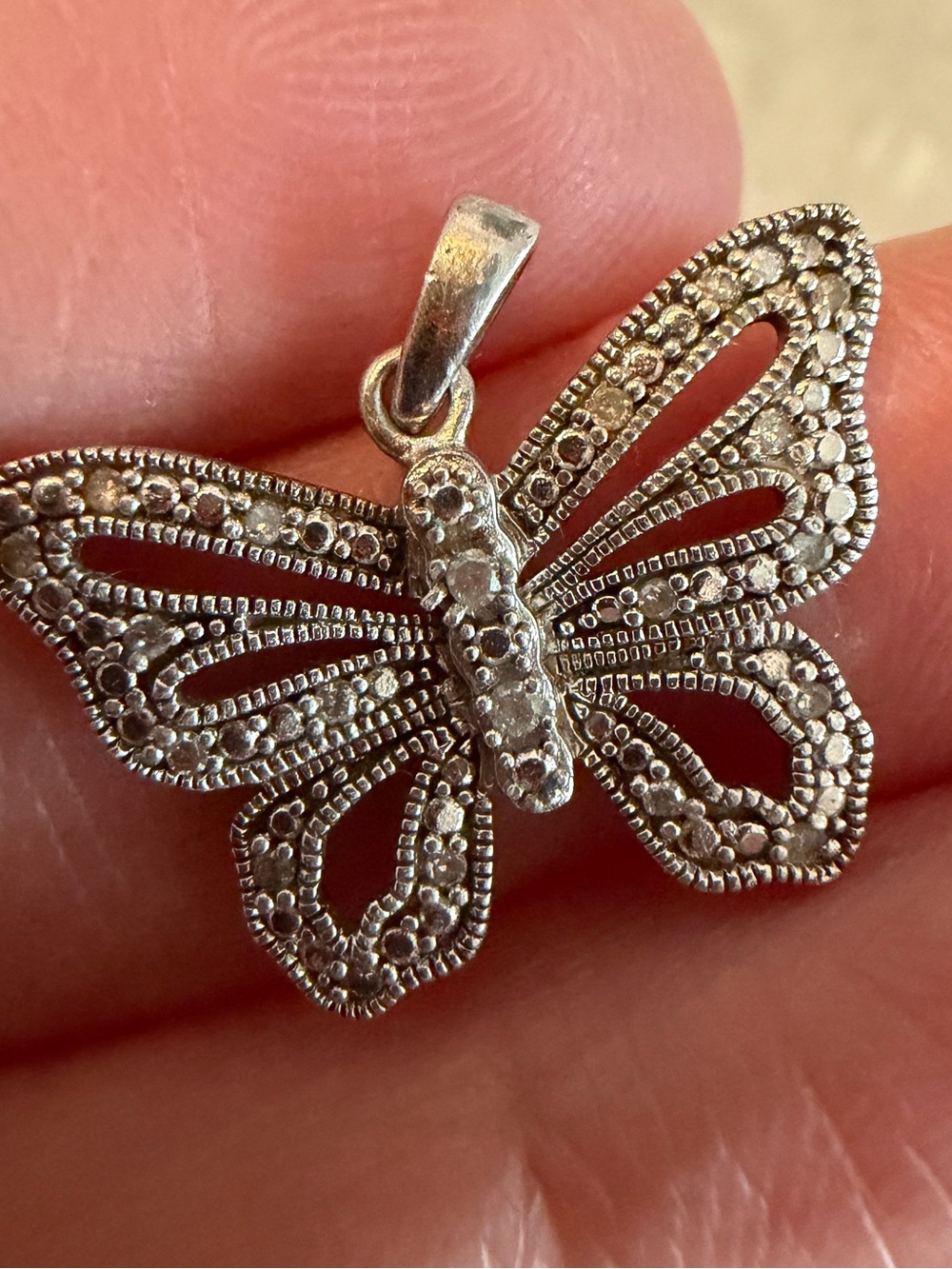 Sterling Silver Butterfly Pendant - Real Diamonds